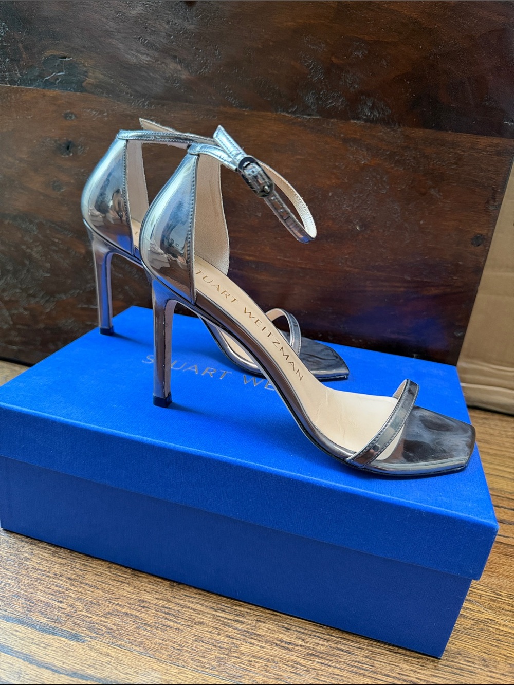 Stuart Weitzman Metallic Silver Ankle-Strap Stilettos